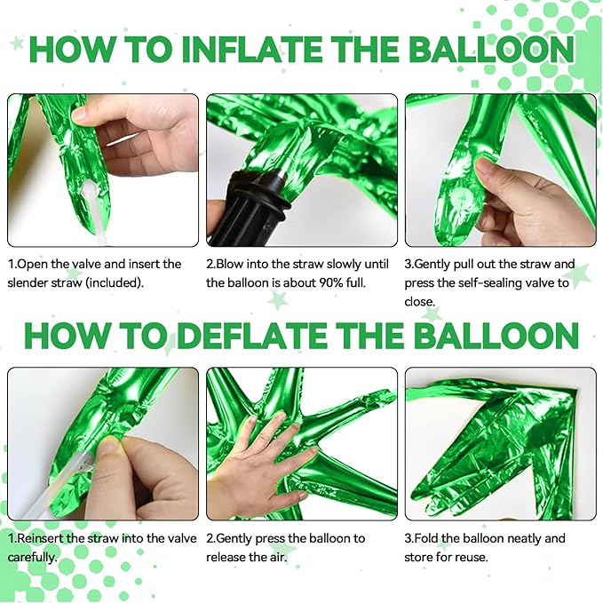 18 Pcs Green Blue Star Balloons, Blue and Green Balloon with 6 Pcs