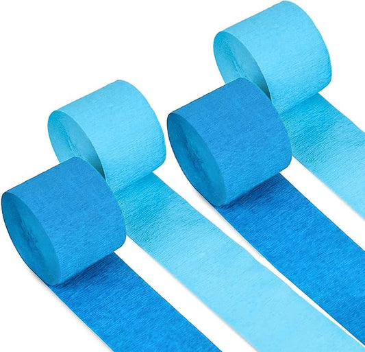 Captain Décor 4 Blue Streamers, 328ft Pack of Crepe Paper Roll, Blue