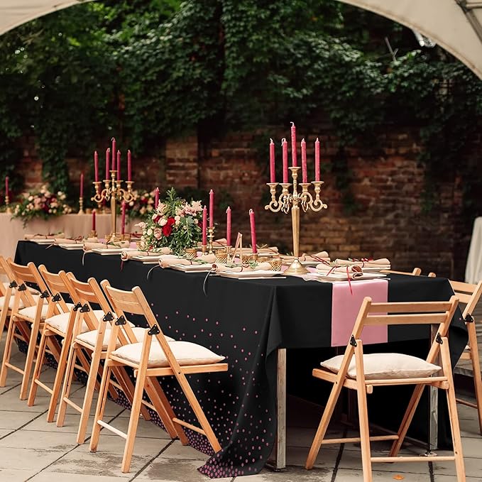 16Pack Disposable Plastic Tablecloths and Satin Table Runner Set