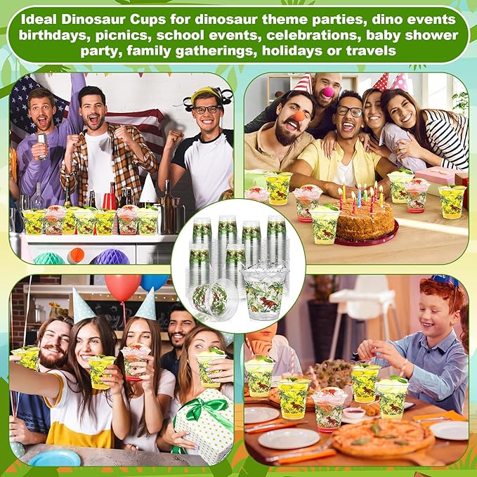 100 Pcs Dinosaur Plastic Disposable Cups 12 oz Summer Party Cups