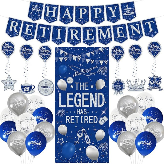 Roetyce Retirement Party Decorations for Men Women, Blue Silver Happy
