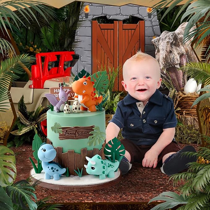 17PCS Dinosaur Cake Topper Dinosaur Eggs Leaves Grasses Cake