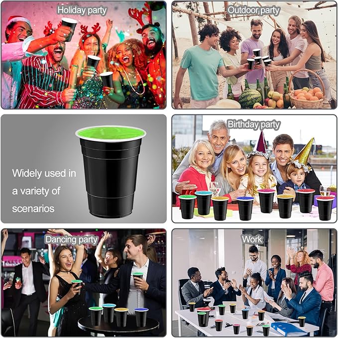 120 Pcs Black Plastic Cups Halloween plastic Disposable cups 12 oz