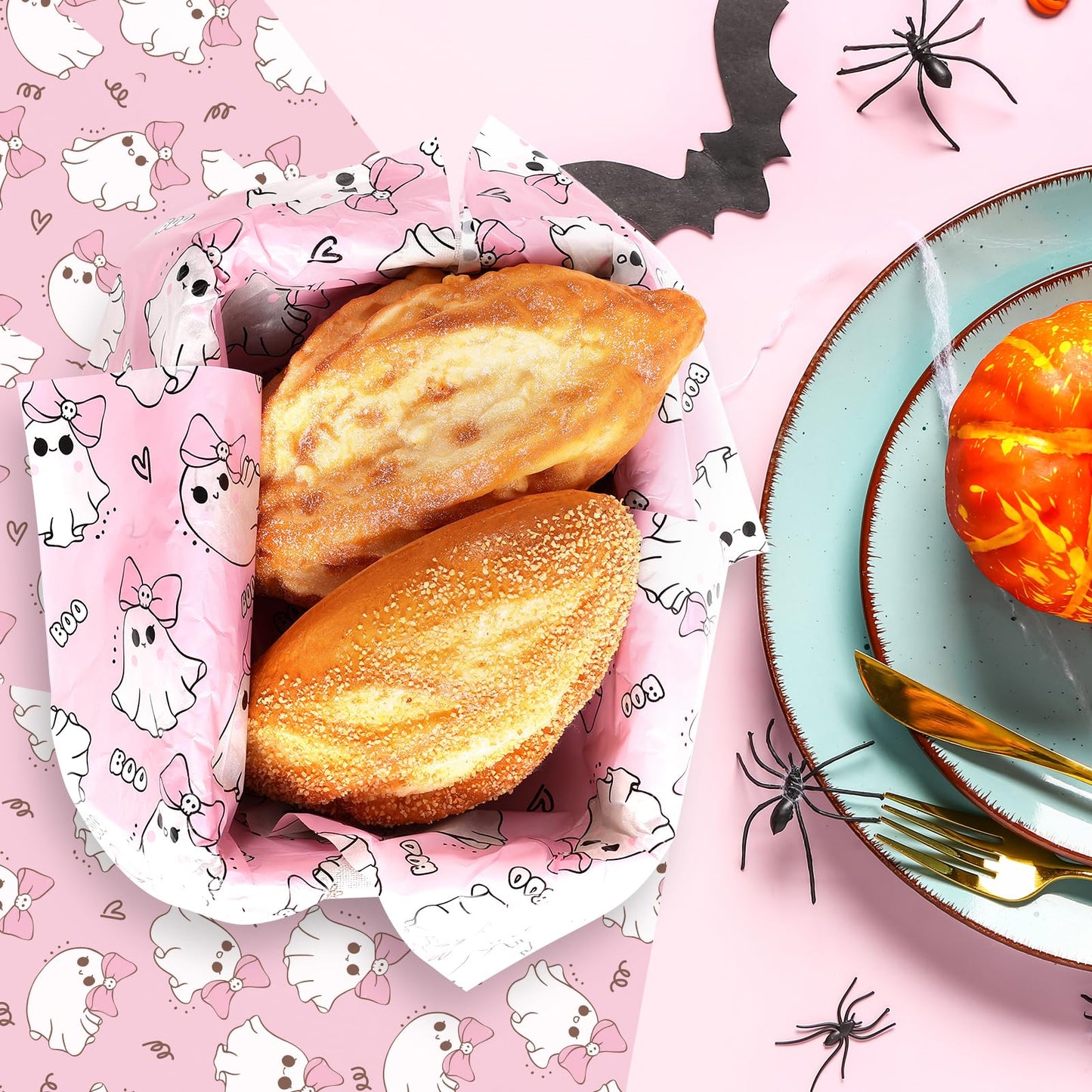 Fabllewavi 150 Pcs Pink Ghost Boo Wax Paper Sheets for Food Deli,