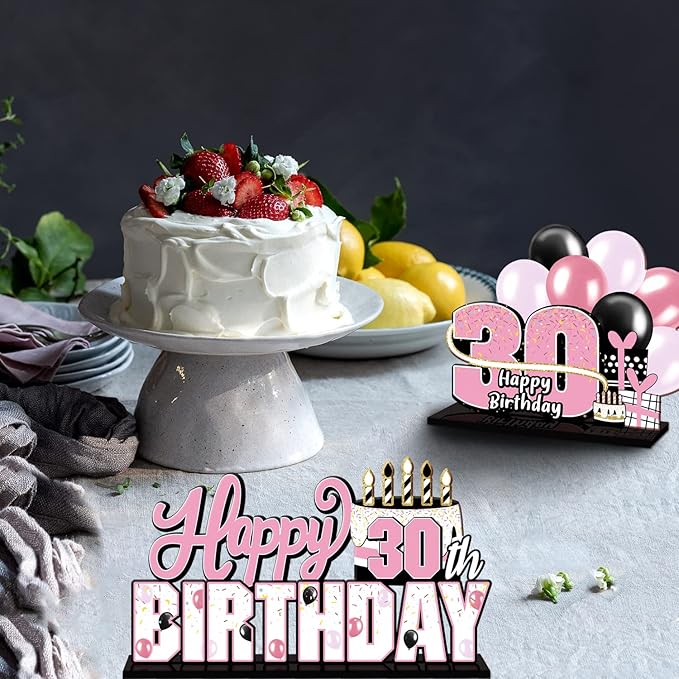 Happy 30th Birthday Pink Acrylic Table Topper Centerpieces Set
