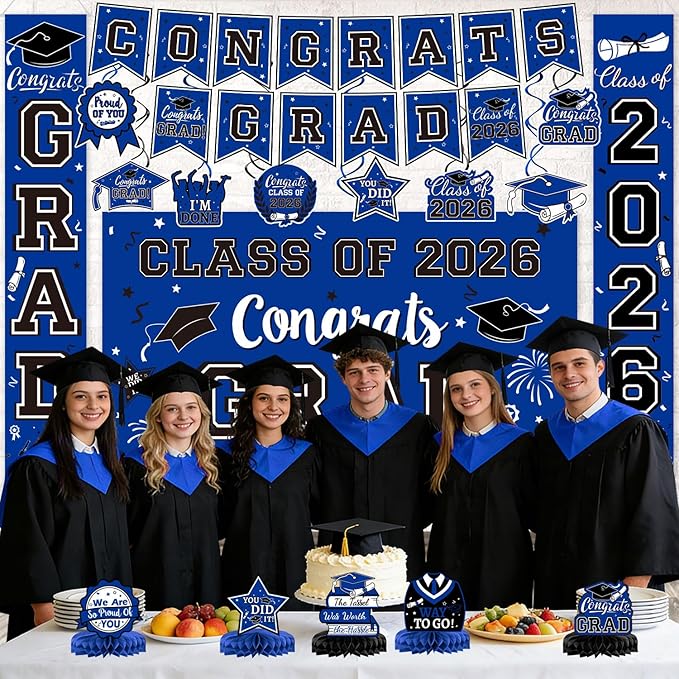 2026 Graduation Decorations, Blue and Black Graduation Decorations