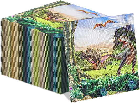 100pcs Dinosaur Napkins 13x13 Inches Disposable Dino Party