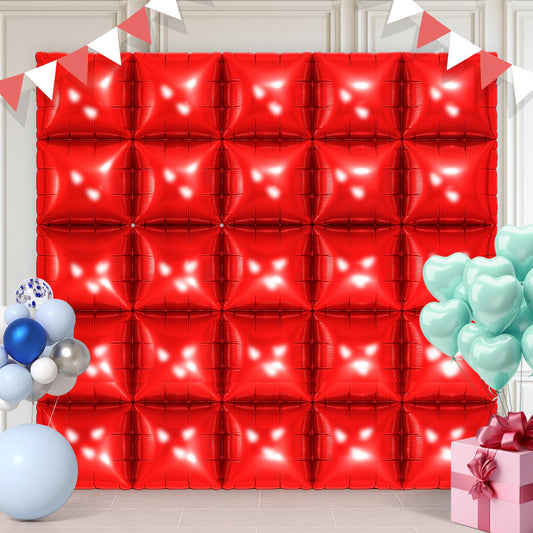 Red Square Foil Balloons 25 Pcs Metallic Red Balloons Wall Backdrop