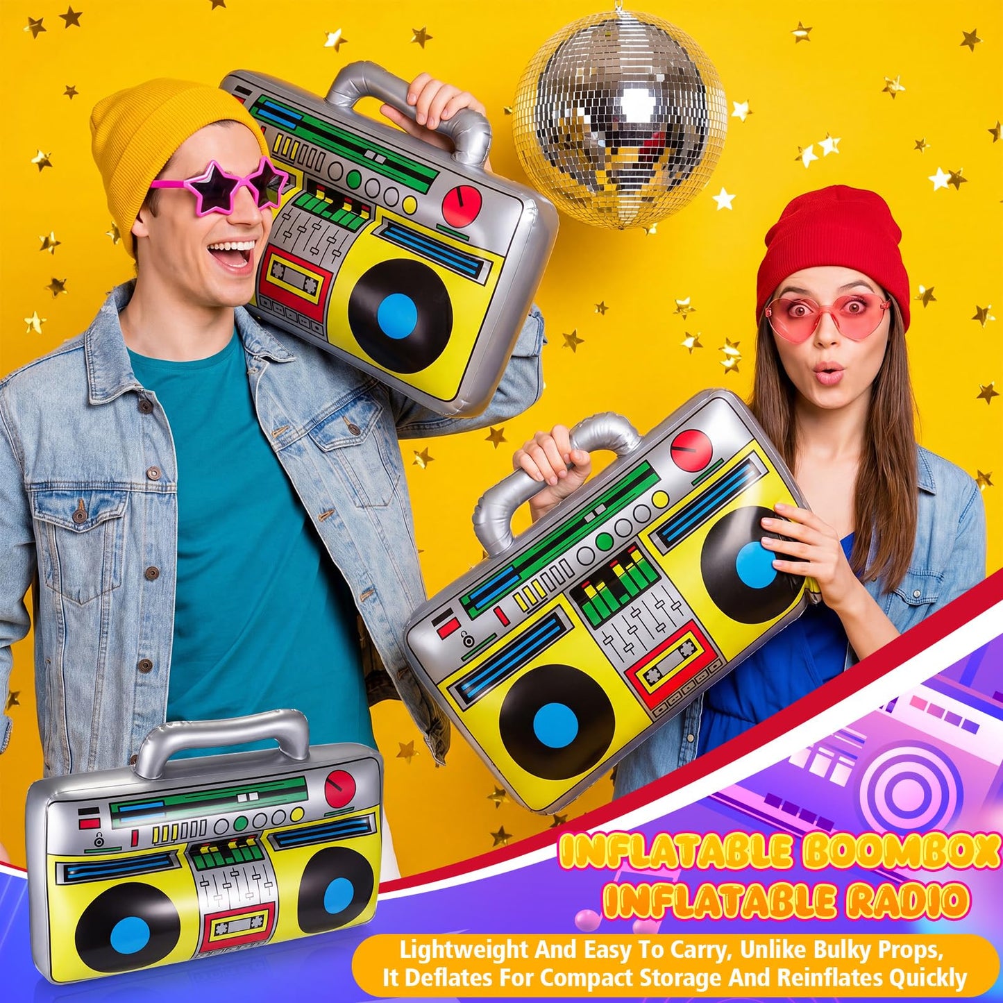 meekoo 3 Pcs Inflatable Radio Boombox Party Decorations, 16.5 Inches
