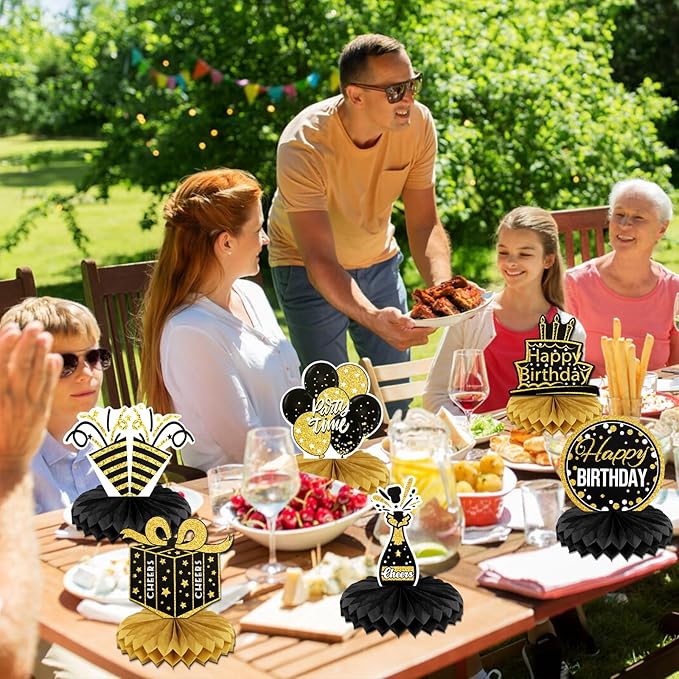 9 PCS Happy Birthday Party Table Decorations | Black and Gold