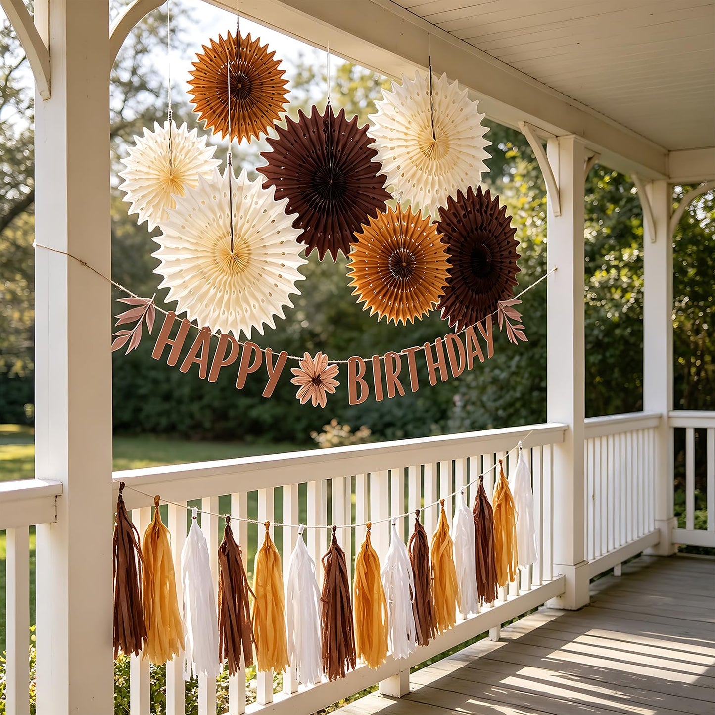 Brown Birthday Party Decorations for Women Neutral Boho Happy Banner