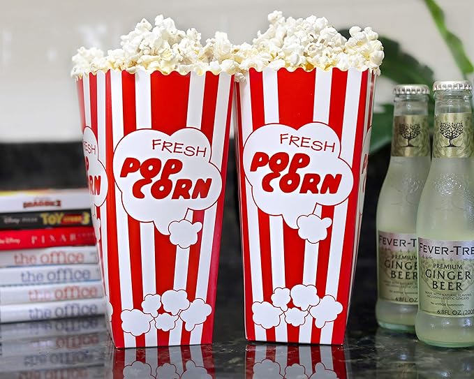 30 Movie Night Popcorn Paper Boxes Buckets 7.75 Inches Tall Large