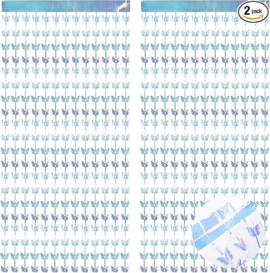 BRAVESHINE Iridescent Hanging Butterfly Foil Fringe Curtain - 2 Pack