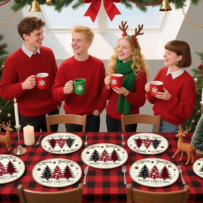 50Pcs Christmas Tree Oval Paper Plates 10 x 12 Large Heavy Duty