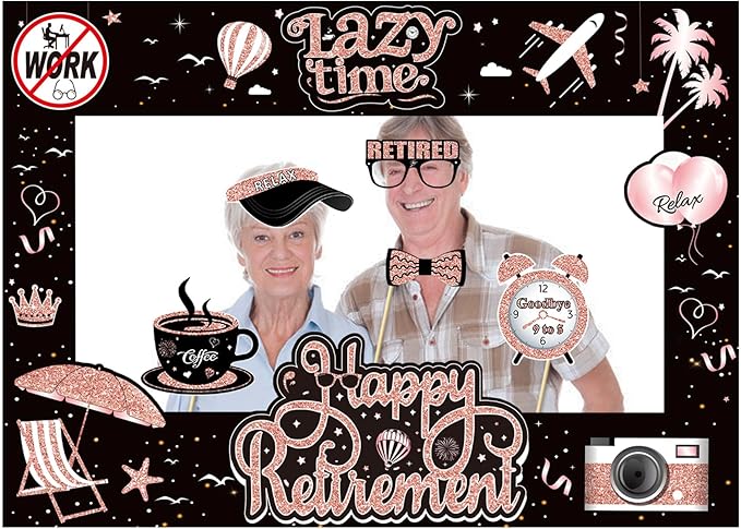 Retirement Party Photo Booth Props Kit - 37pcs Paper Photo Props 1