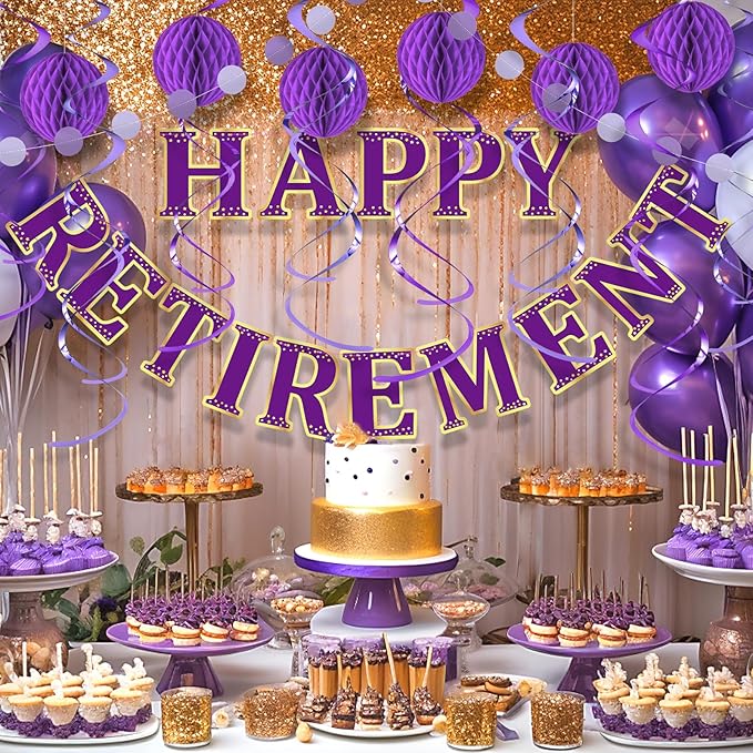 Retirement Party Decorations Kit for Women - 16-Piece Elegant Purple