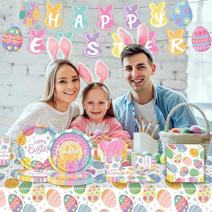 52 Pcs Easter Party Supplies Easter Party Decoration with Happy