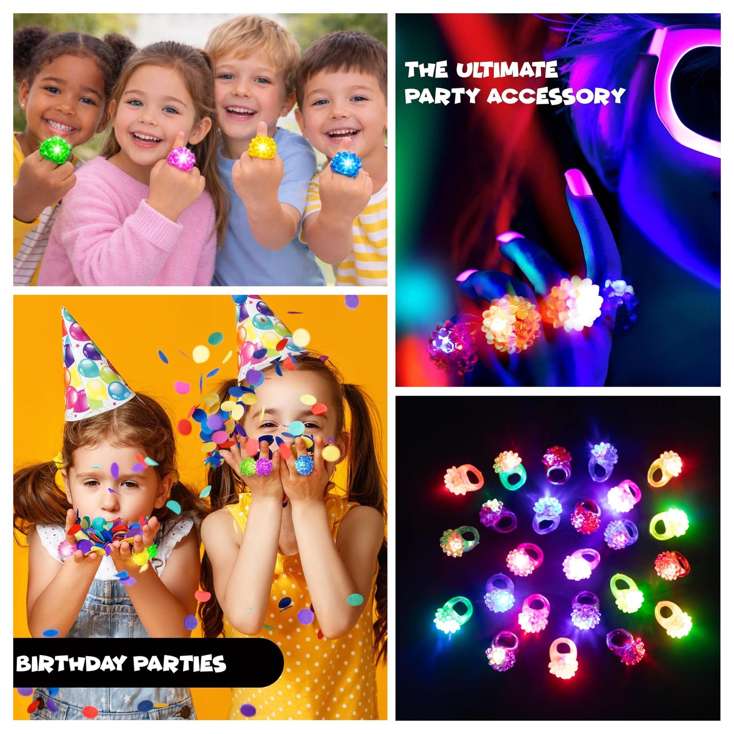 Kangaroo 24 Pack LED Light up Rings for Kids Bulk - Flashing Colorful