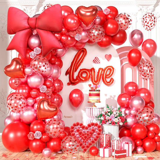 Red Balloons Arch Kit, Metallic Red Pearl Balloon Valentine Garland