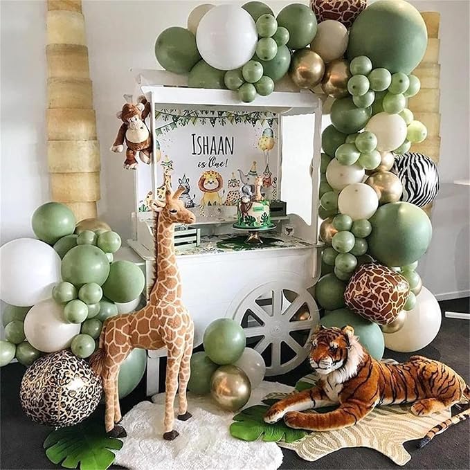 Jungle Safari Balloon Arch Garland Kit Sage Olive Green Brown Beige