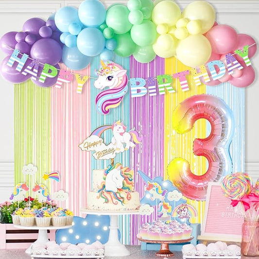 Unicorn 3rd Birthday Party Decorations for Girls Rainbow Banner