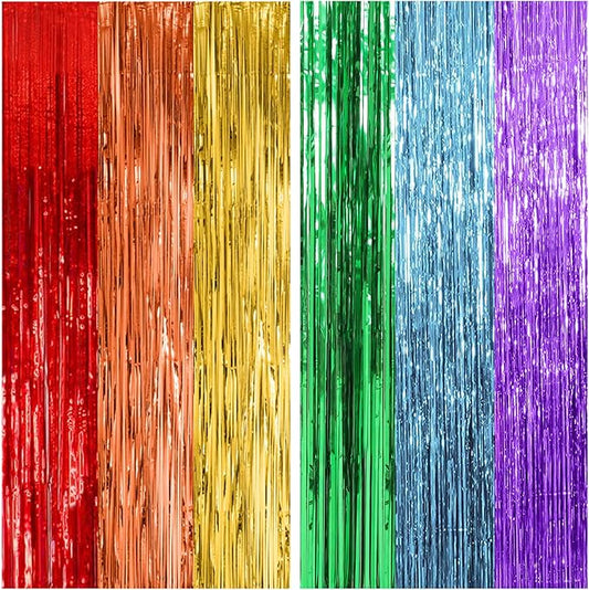 2 Pack Rainbow Backdrop Party Decorations Tinsel Curtain Party