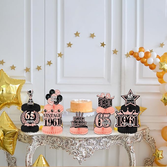 65th Birthday Decorations for Women, 9PCS Vintage Honeycomb