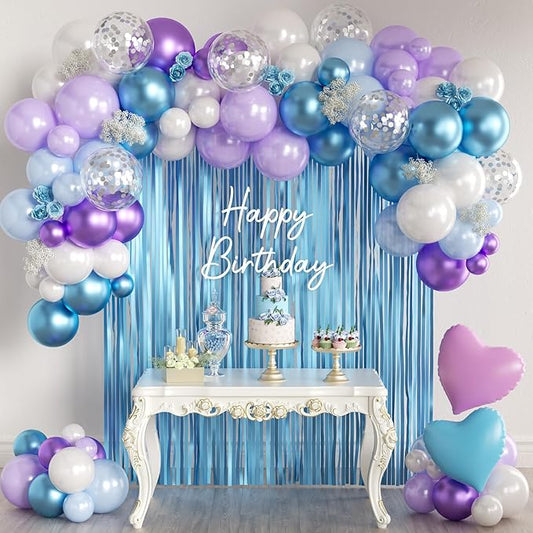 157Pcs Mermaid Party Balloons Garland Arch Kit with Fringe Curtain