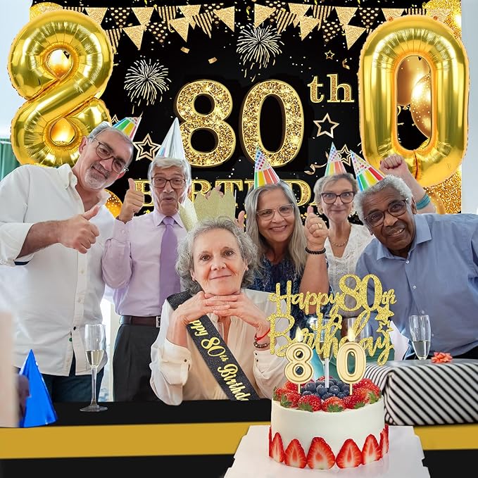 80th Birthday Decorations Men Women with 80th Birthday Banner Black