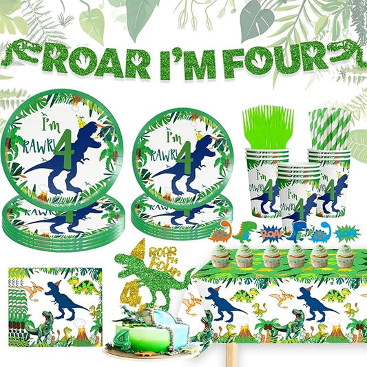 Dinosaur 4th Decorations Boy for Boy Roar Im Four Birthday Party