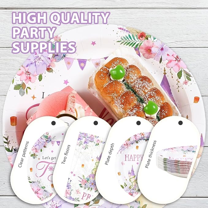 96Pcs Princess Birthday Party Supplies Purple Tower Castle Party
