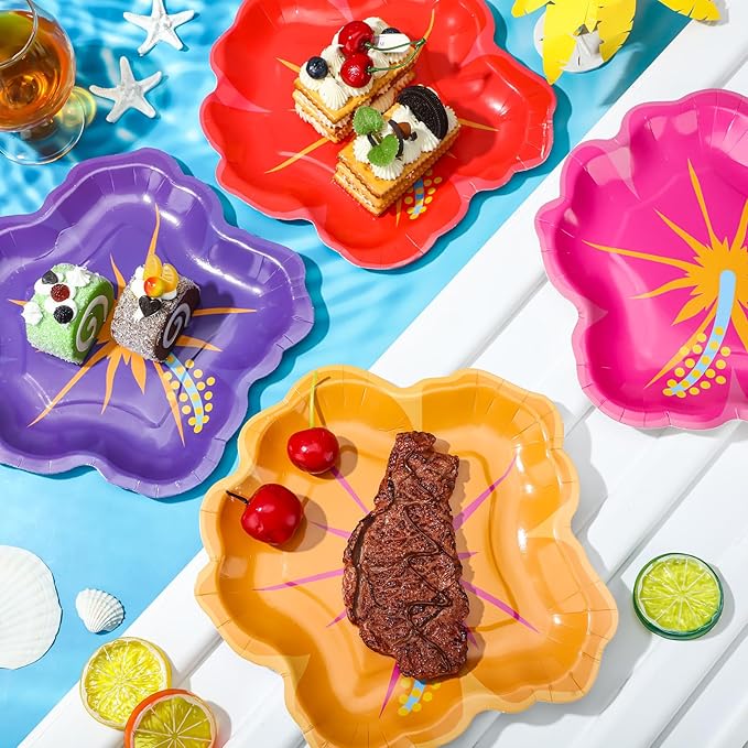 48 Pcs Hawaiian Hibiscus Paper Plates Decoration Summer Party Paper