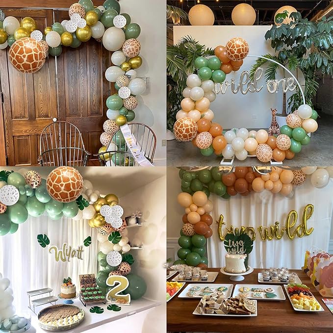 Jungle Safari Balloon Garland Arch Kit 118pcs Sage Green Brown