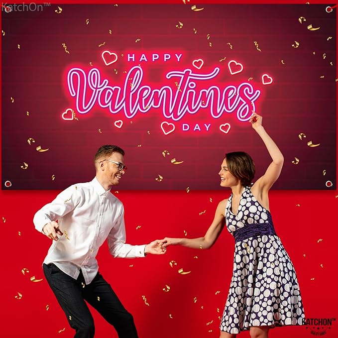 Happy Valentines Day Banner XtraLarge 72x44 Inch Neon Valentines Day
