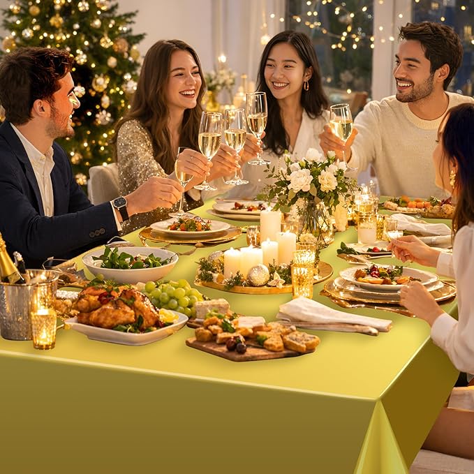 3 Pack Gold Plastic Tablecloth, Disposable Rectangle Table Covers,