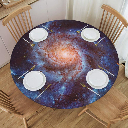Fiokroo Spiral Galaxy Tablecloth with Elastic Edge, Round Table Cloth