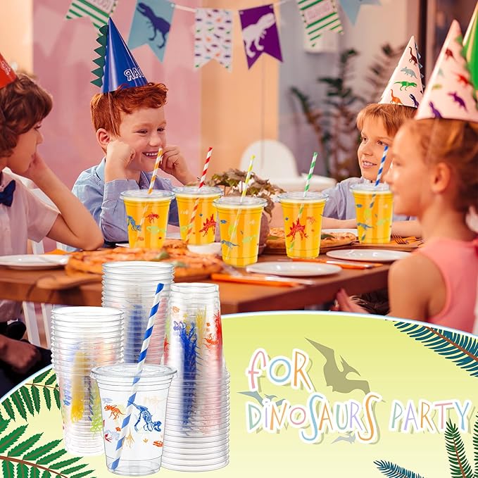 50 Pcs Dinosaur Cups for Kids 12 oz Disposable Plastic Cups with
