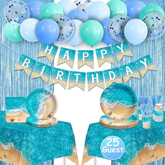 Beach Party Decorations Pool Party Plates and Napkins Sets 300 GSM