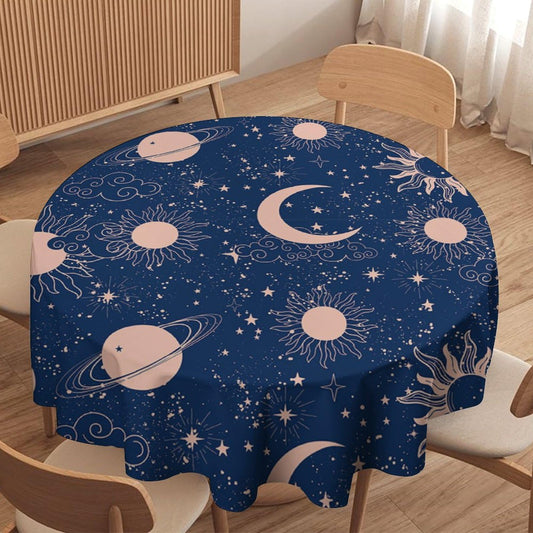 SHElifestyle Moon Sun Round Tablecloth Vintage Star Magical Galaxy