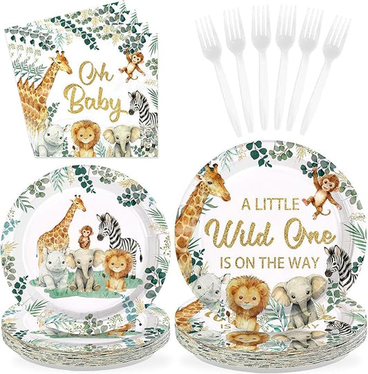 96 Pcs Jungle Safari Baby Shower Decorations Disposable A Little