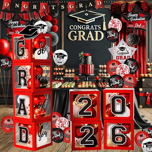 Graduation Decorations Class of 2026 - Red and Black Graduation