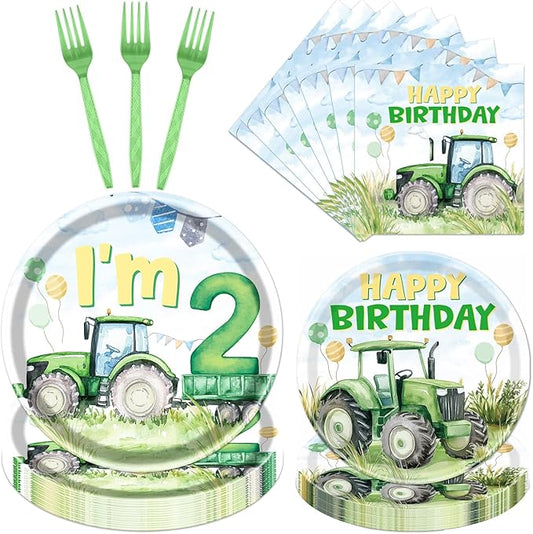 Tractor 2nd Birthday Decorations Supplies 96PCS Tractor Party Plates
