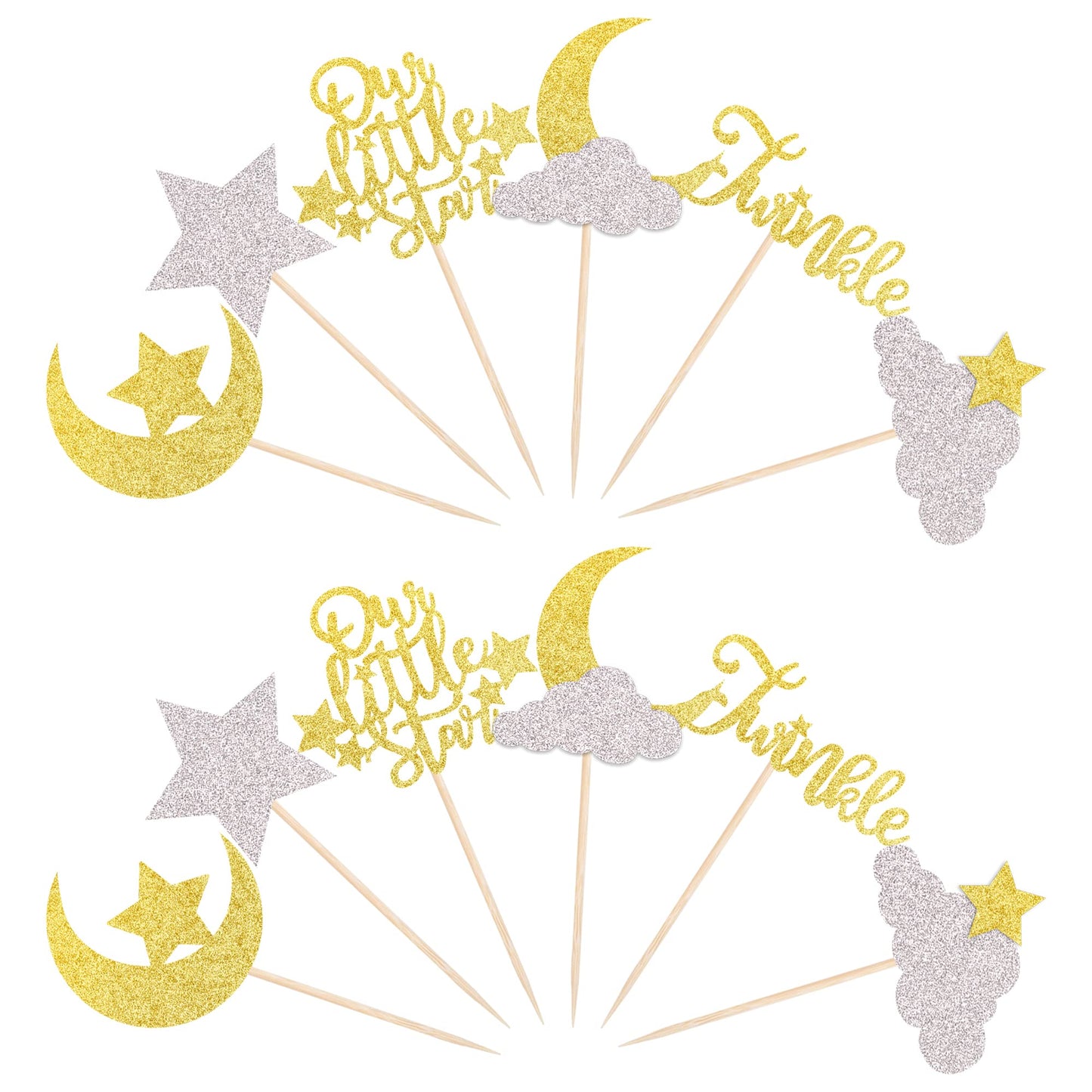 24 Pack Little Star Cupcake Toppers Glitter Moon Cloud Cupcake Pi 1-go