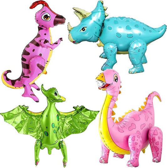 Large Pink Dinosaur Balloons for Birthday Party Pack of 4 Pastel