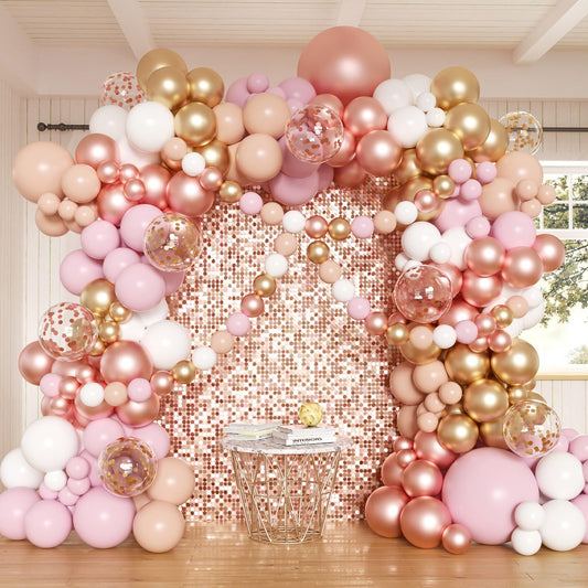 Rose Gold and White Balloons Garland Arch Kit, 162pcs Metallic Rose