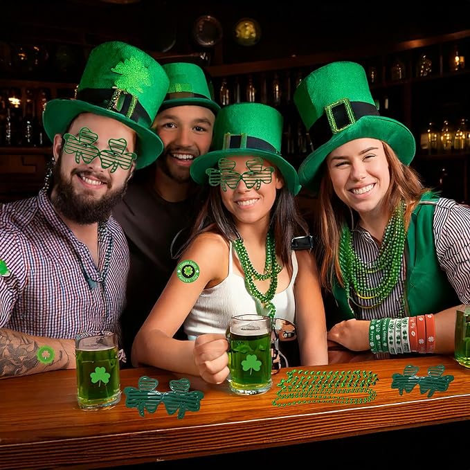 46 Pcs St.Patricks Day Party Accessories Favor Set Shamrock Glasses