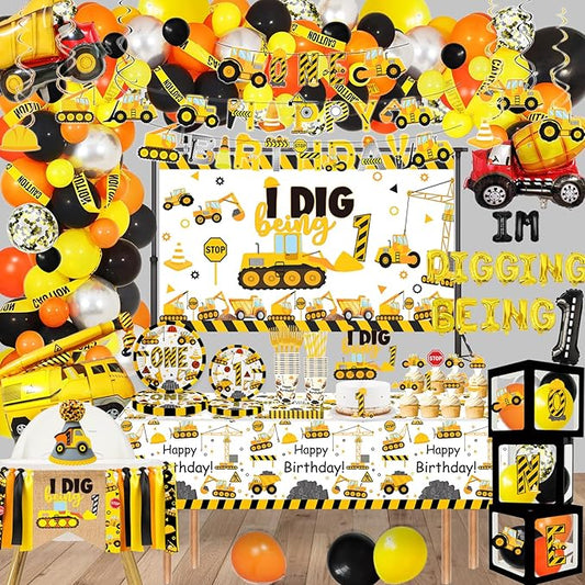 345 Pcs Construction 1st Birthday Party Supplies Dump Truck One Year