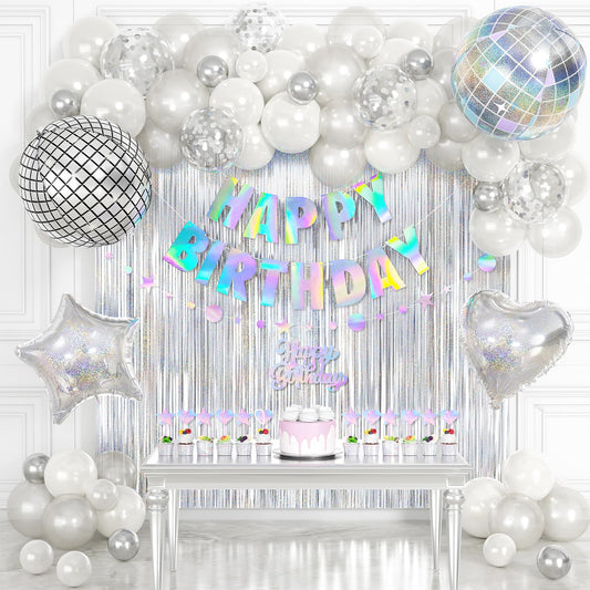Disco Party Decorations, Iridescent Happy Birthday Star Hanging Banner