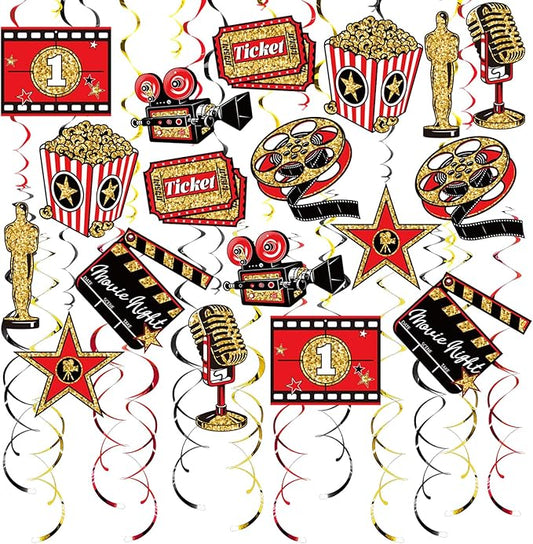 Movie Night Hanging Swirl Set Party Decorations 48 Pcs Hollywood