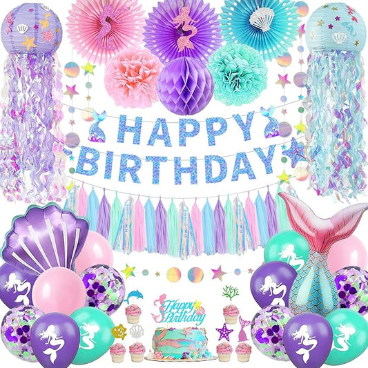 Mermaid Birthday Party Decorations Theme Supplies Include Banner